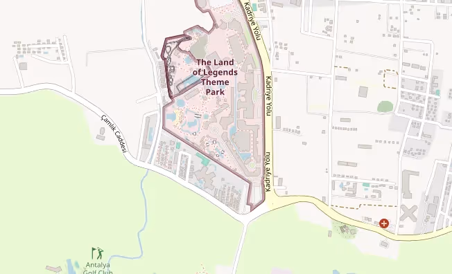Kaartuitsnede van Kadriye bij Belek met de pin op The Land of Legends