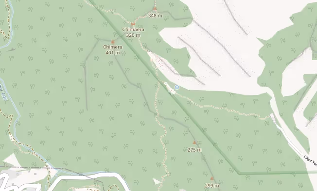 Kaartuitsnede van de berghelling boven Çıralı met de pin op Yanartaş